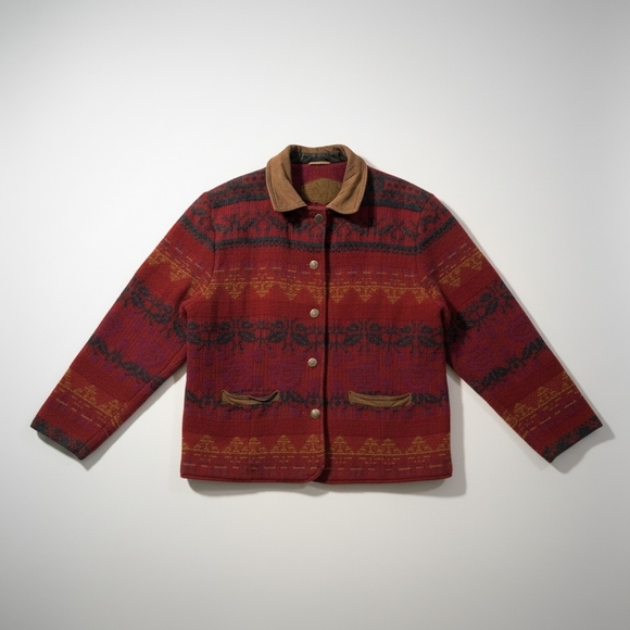 Vintage Jackets & Blazers - Vintage Southwestern Wool Jacket Suede Leather Trim Made in USA Women’s L